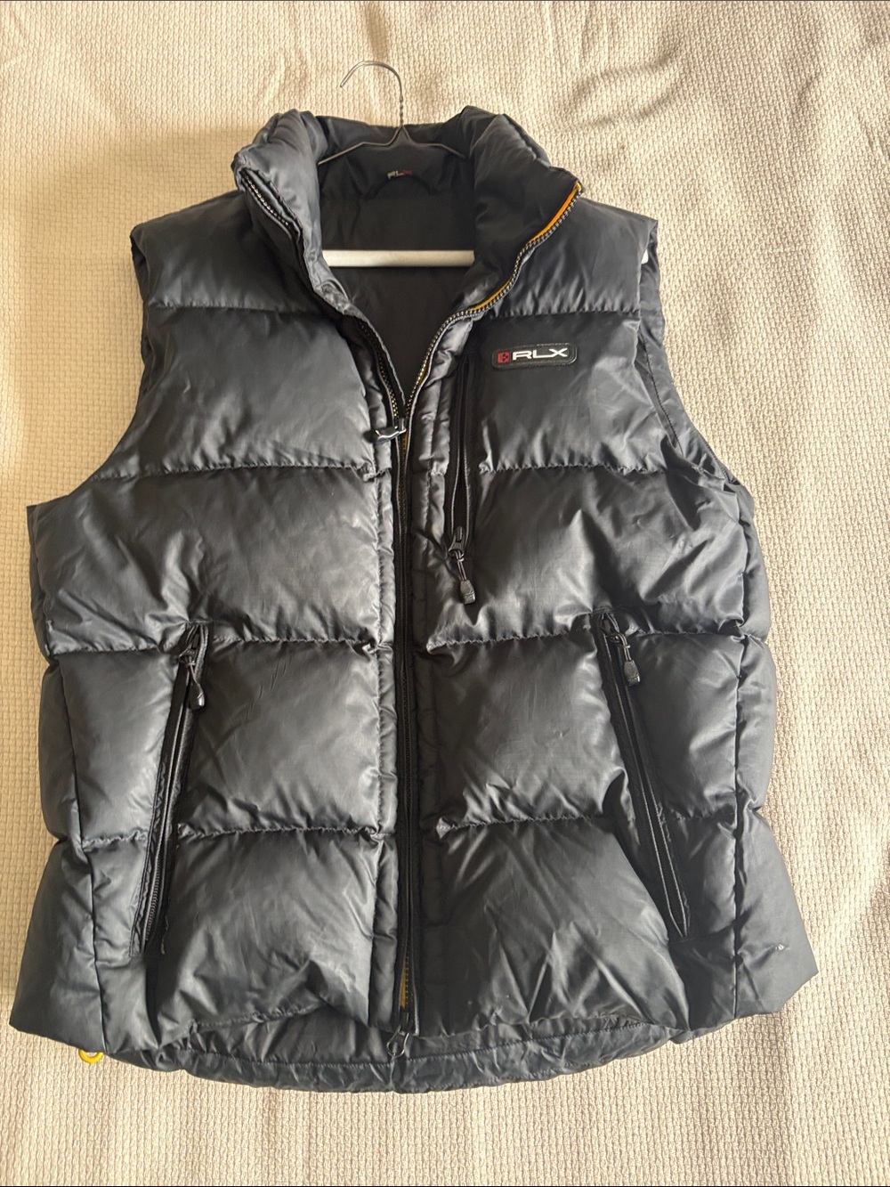 Vintage RLX Ralph Lauren Black Quilted Down Vest with Contrast Trim